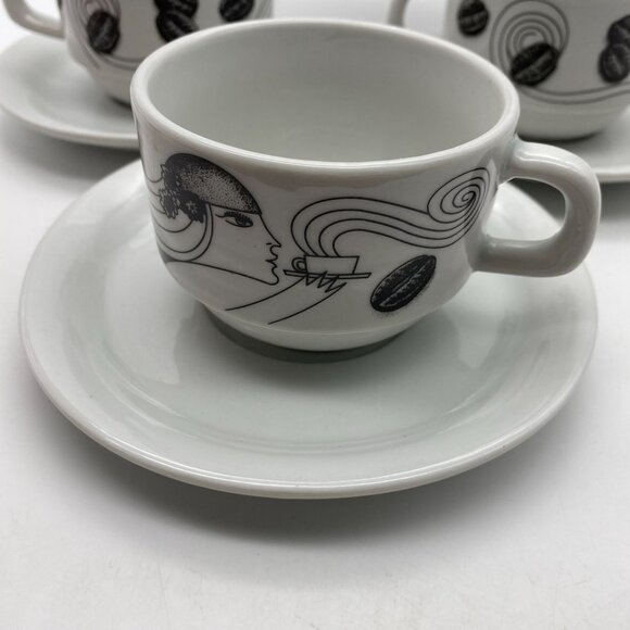 Art Deco inspired espresso cup and saucer set of 4 Flapper demitasse Brazil - Picture 4 of 10